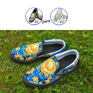 Women's Printed Slip-On Canvas Loafers SUNFLOWERS - MORO DESIGN STUDIO