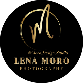 Logo of Lena Moro Photography with a stylized 'M' on a black background
