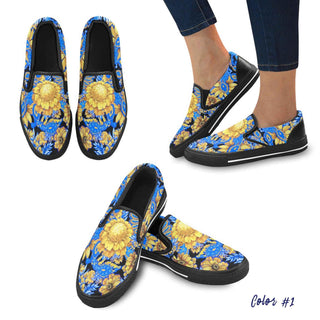 Women's Printed Slip-On Canvas Loafers SUNFLOWERS - MORO DESIGN STUDIO