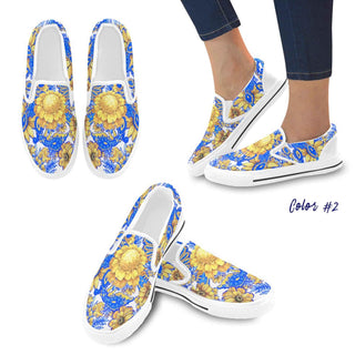 Women's Printed Slip-On Canvas Loafers SUNFLOWERS - MORO DESIGN STUDIO