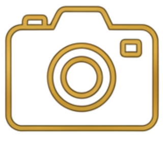 Gold camera icon on a white background