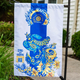 STAND WITH UKRAINE - Geauga West Rotary Club Garden Flag - MORO DESIGN GIFTS